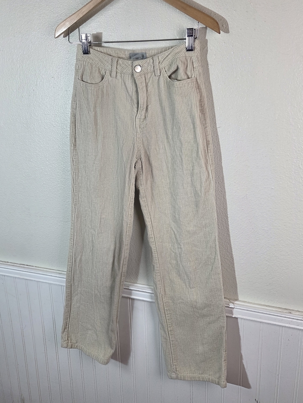 Sky & Sparrow Cream Corduroy Straight Leg Pants Women’s Neutral Casual Trouser